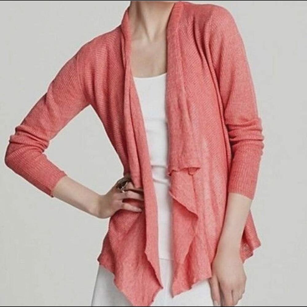 EILEEN FISHER Women's Linen Delave Rib Gladiola Open Front Cardigan